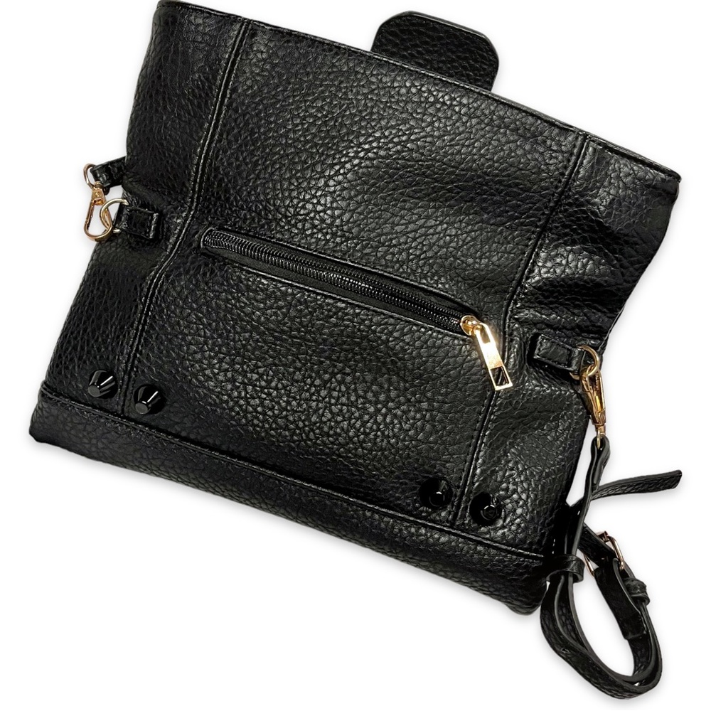 Black Leather Gunmetal Rivets Clutch Crossbody Bag NWOT - Picture 4 of 14